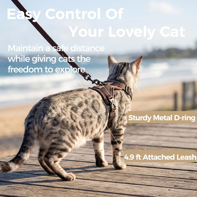 Cat Harness and Leash Set Escape Proof Tactical Small Kitten Harness Emotional Support Cat Vest, Brown, S