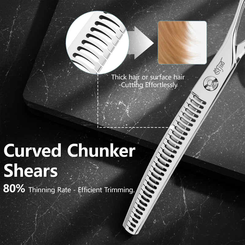 Professional Dog Grooming Scissors, Japanese 440C Stainless Steel, 62 HRC Hardness (Curved Chunker, 7'') Curved Chunker 7'' - PawsPlanet Australia
