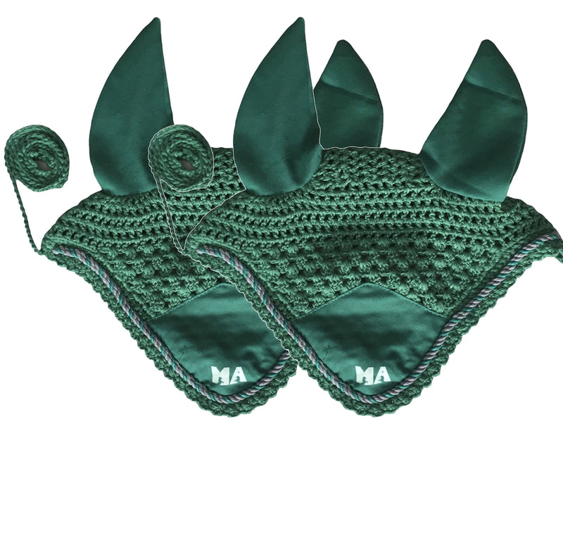 Majestic Ally Handcrafted Crochet Fly Veil Set - Includes 2 Pieces with Ear Nets and Braided Rope for Horses (Turquoise) Turquoise