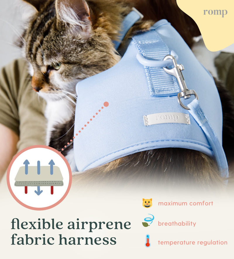 Cat Harness, Collar & Leash Set - Escape Proof Adjustable Choke Free Velcro Harness Vest for Walking Cats & Kittens (Cotton Blue, Medium) Cotton Blue - PawsPlanet Australia