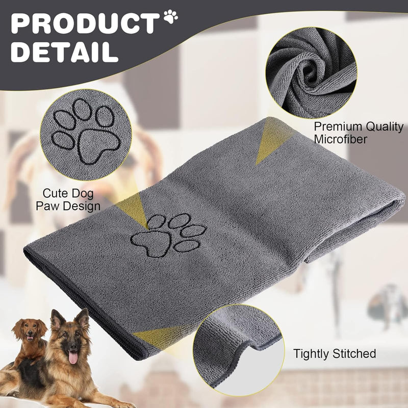 Dog Washing Kit, 4-in-1 Pet Bathing Set with Drying Towel, Washing Gloves, Metal Comb, Massage Brush – Bath Grooming Kit for Pets, Ideal Grooming Supplies for Dogs and Cats (4-Grey) 4-Grey