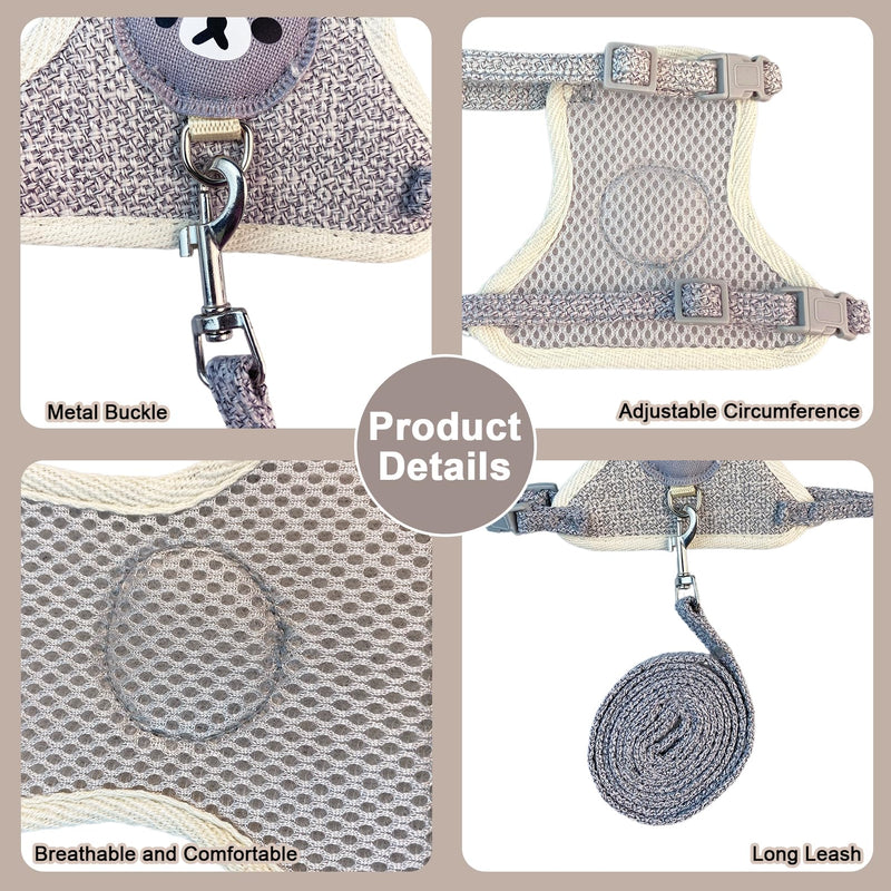 2-Pack Rabbit Harness and Leash Set – Adjustable Small Animal Vest Harness with Safety Buckle – Breathable & Lightweight – Ideal for Rabbits, Ferrets, Guinea Pigs, and Cats (Grey) Grey - PawsPlanet Australia