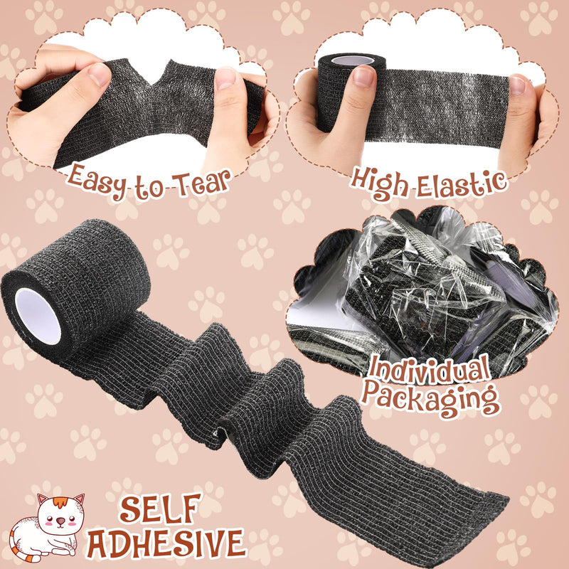 6 Rolls Self Adhesive Bandages Wrap No Chew Bandage for Pets Bitter Bandage Wrap for Dogs and Cats Wound Wrap 2 Inches x 5 Yd(Black) black - PawsPlanet Australia