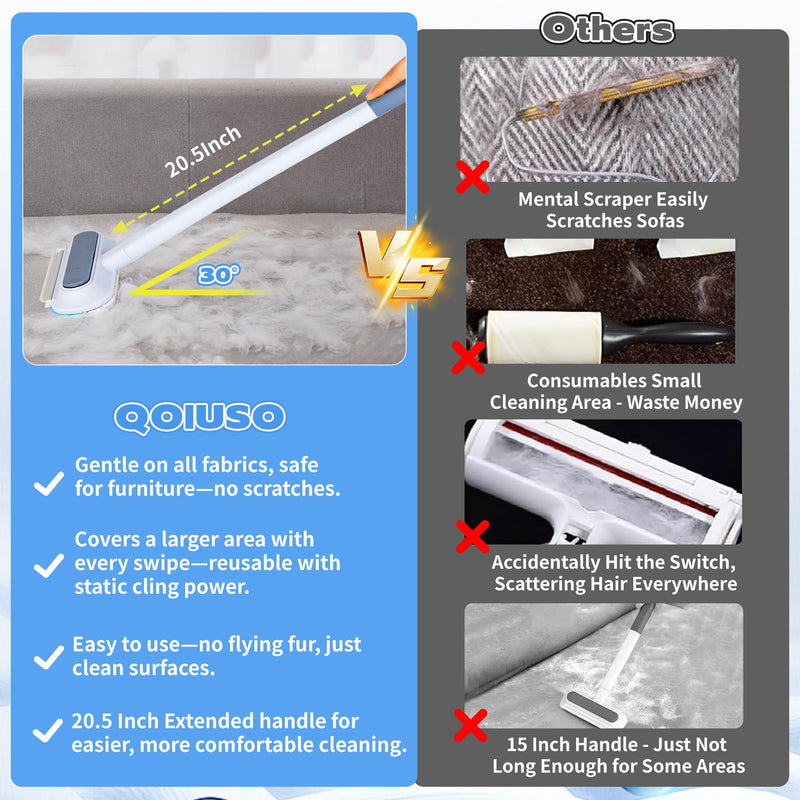 Pet Hair Remover for Furniture – 23.2Inch Reusable Dog & Cat Hair Removal Brush, Washable Lint Cleaner with Long Handle, 4-in-1 Pet Hair Remover for Couch, Carpet, Clothes & Bedding - PawsPlanet Australia