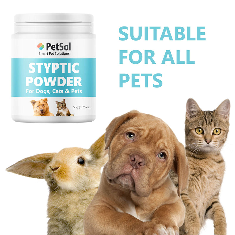 PetSol Styptic Powder For Pets (Large 50g Tub) Stops Bleeding Fast in Dogs, Cats, Birds, Rabbits & Pets, Safe Treatment for Cuts, Nail Clipper Nicks and Grooming First Aid - PawsPlanet Australia