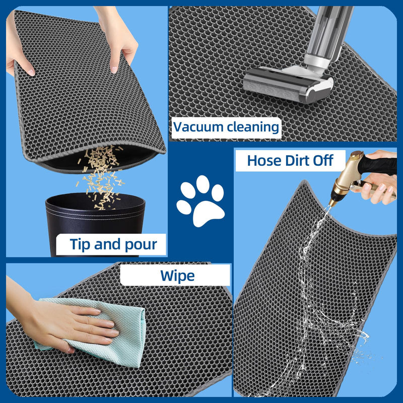 EVA Honeycomb Cat Litter Mat - Cat Litter Scatter Control Mat, 2-Layer Waterproof and Urine-Proof | Non-Slip | Easy Clean | for Single-Cat Households, 23.4"x14.7" Gray 23.4 X 14.7 Inches Grey - PawsPlanet Australia