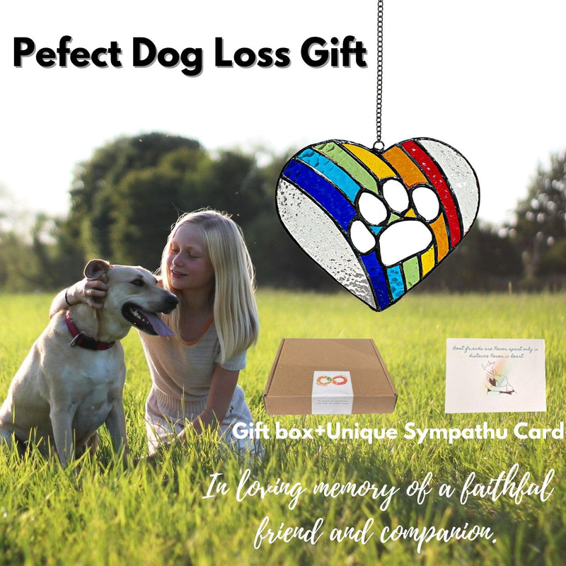 Stained glass Dog Memorial Gifts for Loss of Dog, pet memorial gifts for dogs, Paw Prints Forever in Our Hearts, Rainbow Bridge Dog Memorial gifts,dog passing away gifts rainbow, heart, paw print - PawsPlanet Australia