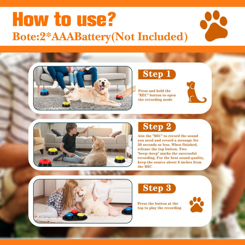 Dog Buttons for Communication, 6 Pcs Dog Talking Button Set, 30s Voice Recording Speaking Button Pet Speech Training Buzzers with 30 Scene Stickers and Waterproof Anti-Slip Mat for Animal Training 2 Mats-6 Pack - PawsPlanet Australia