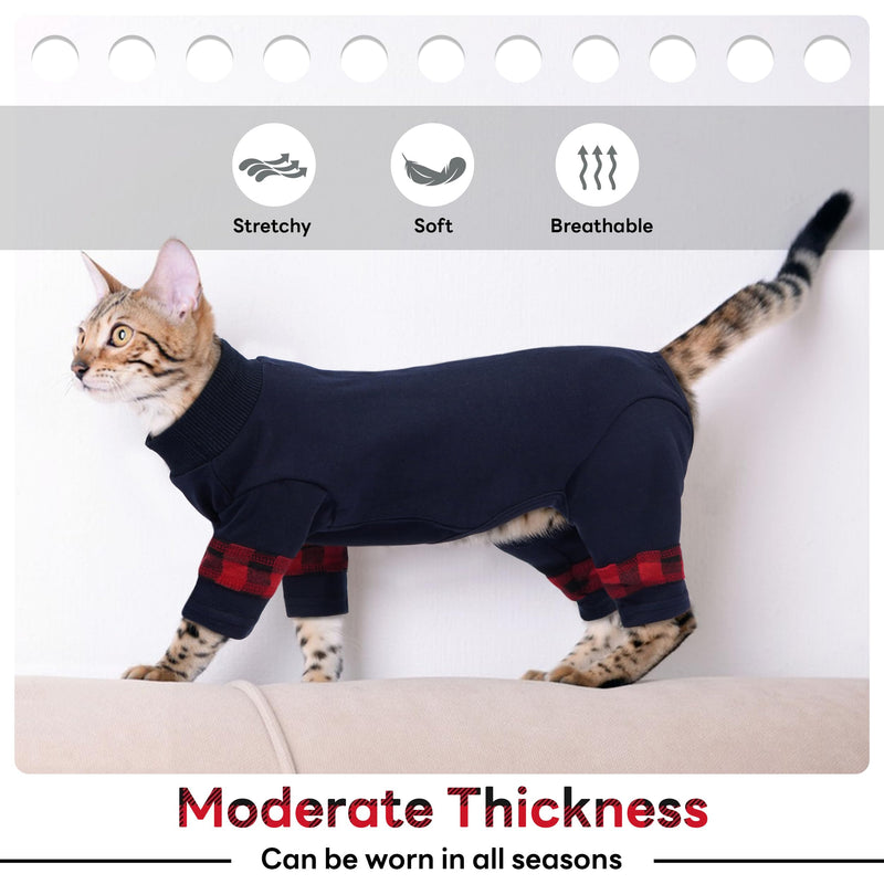 PUMYPOREITY Comfy Cat Pajamas, Versatile Cat Shirt for All-Day Wear, Soft Stretchy Sweater with Back Snap for Easy Wear, Breathable Recovery Suit for Surgery Recovery, L, Blue Large - PawsPlanet Australia
