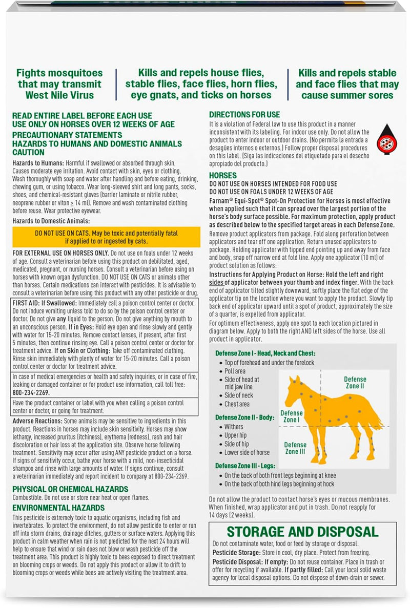 Farnam Equi-Spot Spot On Protection for Horses, 12-Week Supply with 6 Applications 12 week supply - PawsPlanet Australia