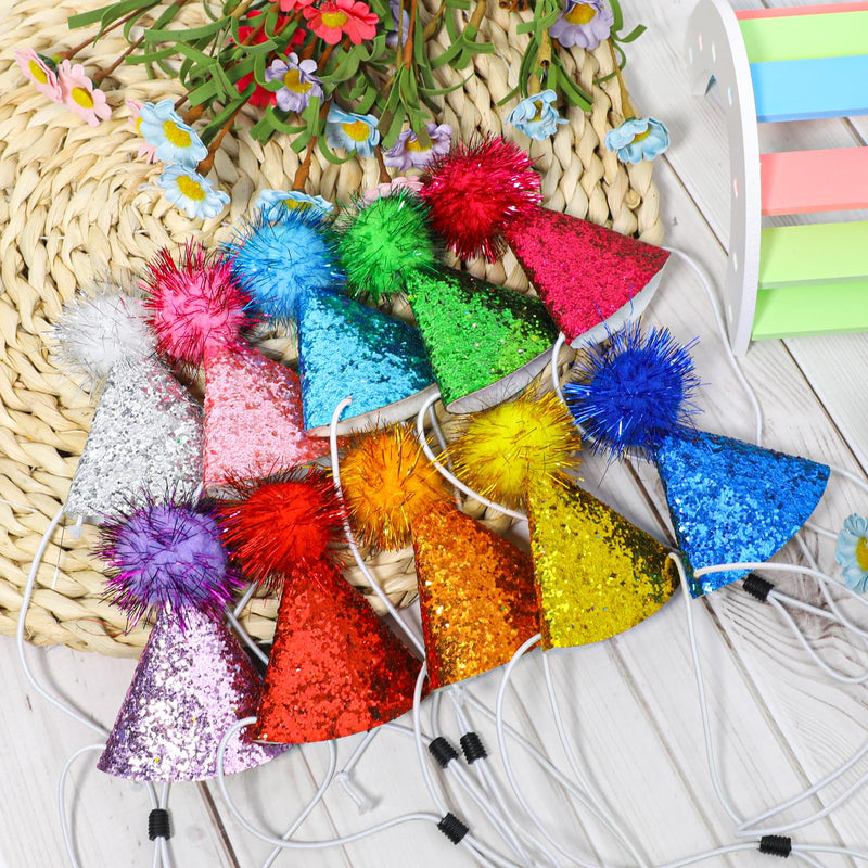 10 Packs Cat Birthday Hat, Dog Party Hats, Multi-color Cat Hats, Mini Party Hats, Cute Puppy Hat with Pompons, Adjustable Headbands Birthday Hats for Kittens Rabbits Dogs Small Animals Friends - PawsPlanet Australia