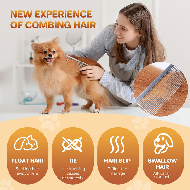 7.5 Inch Professional Stainless Steel Pet Grooming Comb for Dogs & Cats, Wide & Dense Teeth for Removing Tangles, Knots,Undercoat,Flea,Excess Hair, Rounded Corners Design for Safe,Metal Dematting Tool Silver Fine/Coarse - PawsPlanet Australia