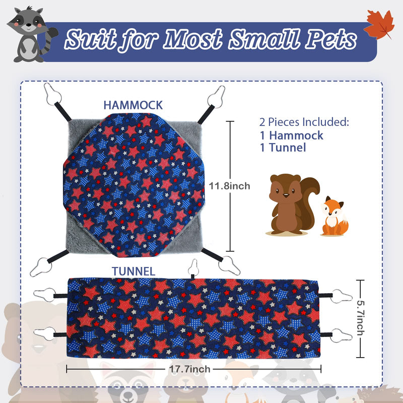 Ferret Rat Hammock Set Guinea Pig Hideout Bed,Soft Hamster Toys Hanging Tunnels and Tubes,Plush Small Animal Pet Chinchilla for Cage Accessories Hide,Play and Sleep,2 Pack,Blue Star Blue - PawsPlanet Australia