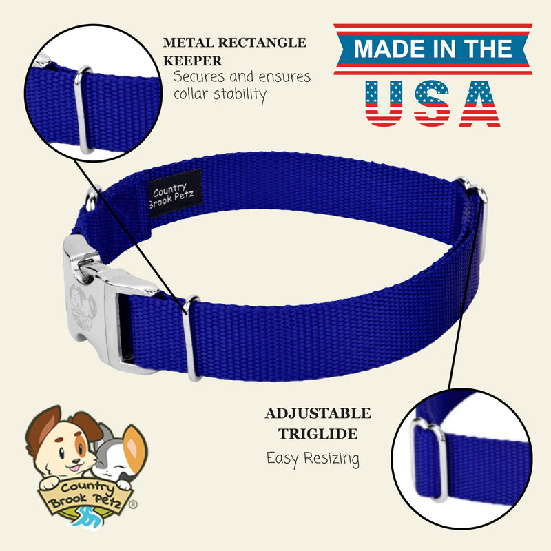 Country Brook Petz - Premium Nylon Dog Collar with Metal Buckle for Small Medium Large Breeds - 10+ Cool Colors (Small, 3/4 Inch, Bright Royal Blue) Small (Pack of 1)