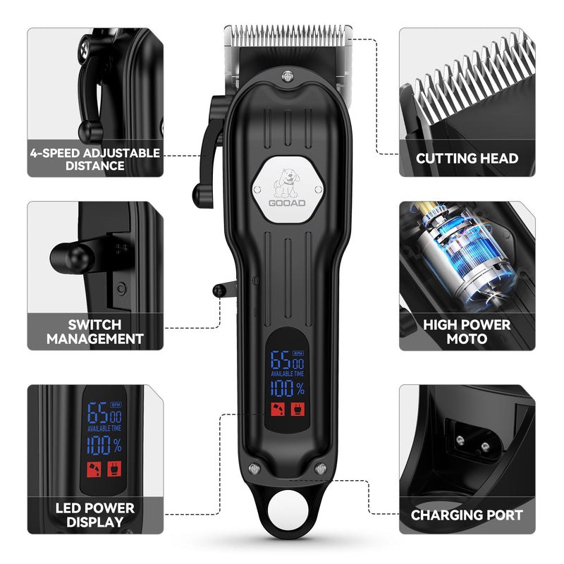 Dog Grooming Kit for Heavy Thick Hair&Coats,Low Noise Dog Hair Trimmer,Rechargeable Cordless Pet Shaver with Stainless Steel Blade, Dog Clippers for Grooming for Small Large Dogs Pets (Black) Black - PawsPlanet Australia
