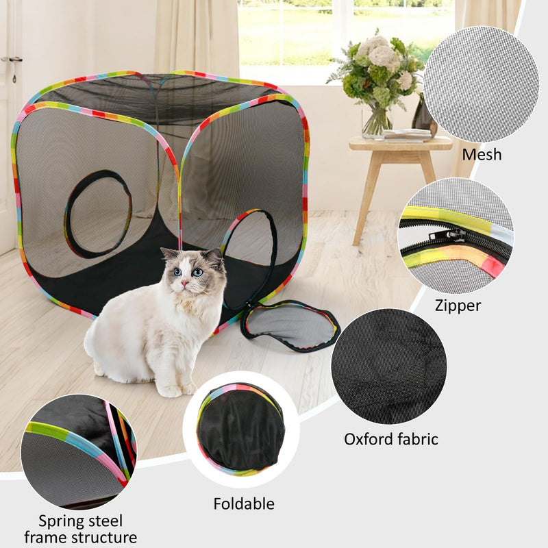 Portable Collapsible Cat Playpen, Escape-Proof Heavy-Duty Mesh Cat Enclosure, Fully Enclosed Cat Cube for Indoor Outdoor Use, Ideal for Kittens and Small Pets cube cat enclosures - PawsPlanet Australia