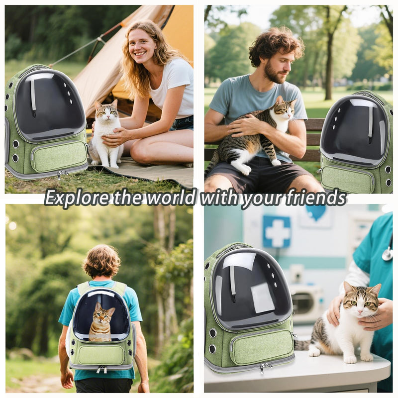 Cat Carrier with Groomer, Breathable Cat Bubble Carrier for Cats or Small Dogs up to 20 lbs, Collapsible Airline Approved, Clear Cat Travel Backpack (Green) Green - PawsPlanet Australia