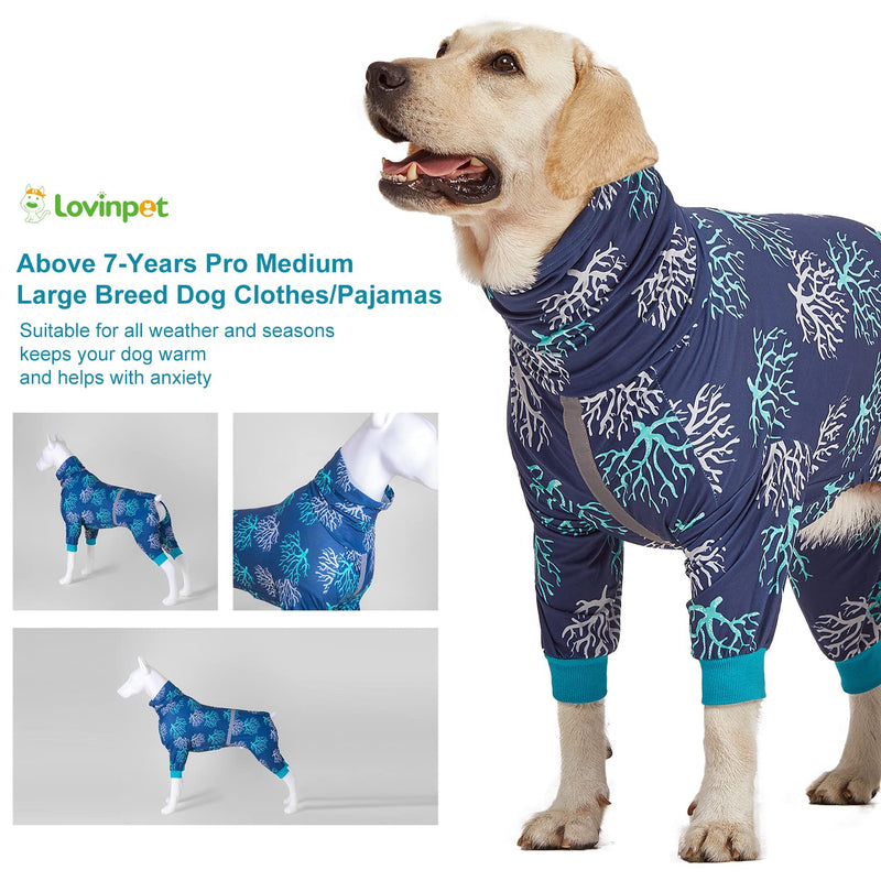 LovinPet Boxer Dogs Onesie Pajamas - UV Protection&Wound Care, Anxiety Relief, Lightweight Stretchy Fabric, Reflective Stripe, Coral Tree Print, Post Surgery Clothes, Pet PJ's/Large Large cyan - PawsPlanet Australia