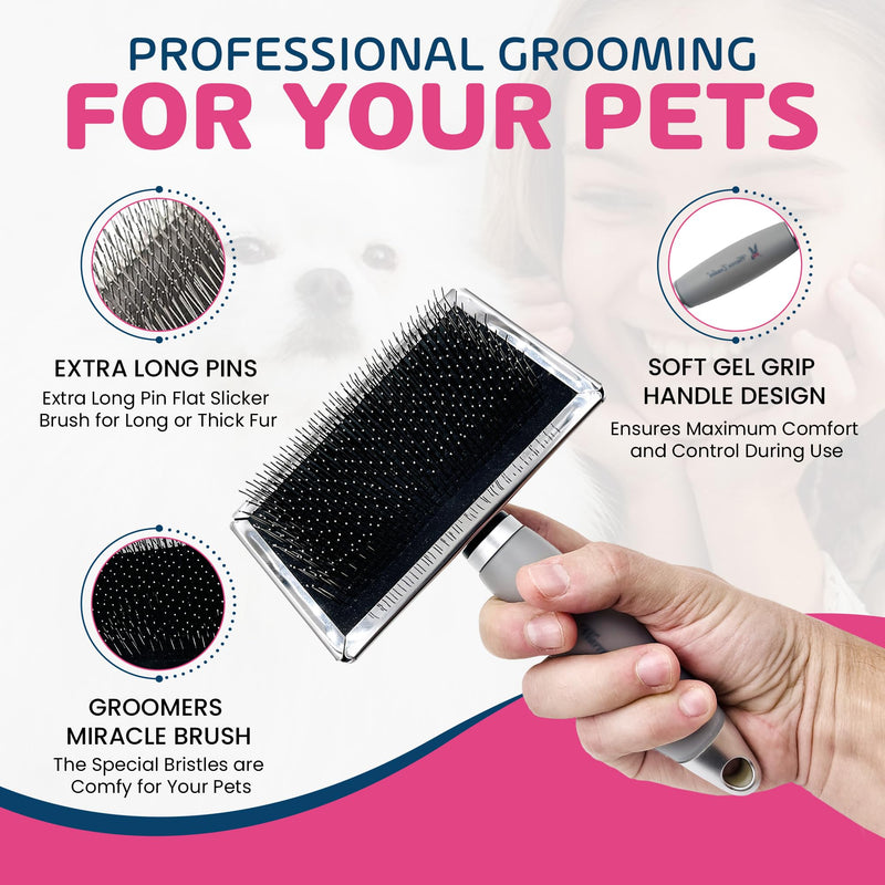 Warren London Gel-Handle Slicker Brush for Dogs | Long & Strong Pin Bristles | Doodle Brush Ideal for Thick & Long Fur | Comfortable Grooming Tool - PawsPlanet Australia