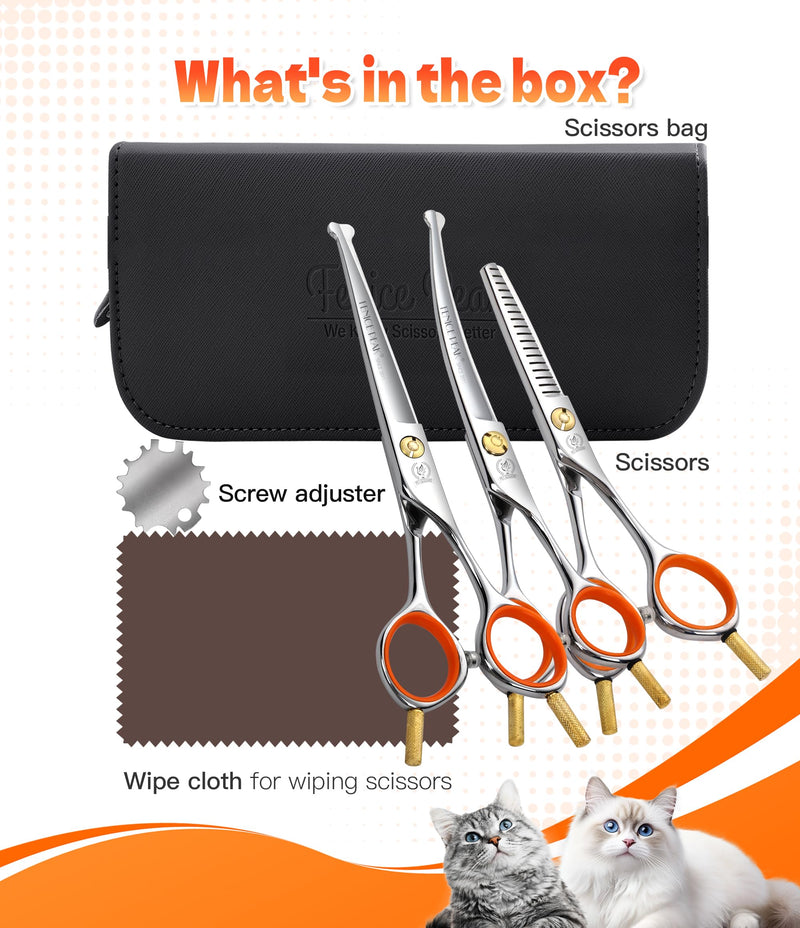 Fenice Peak 5" 3-in-1 Dog Grooming Scissors Set with Comb, Straight, Curved & Thinning Shears, Japanese 440C Stainless Steel Pet Grooming Kit for Dogs and Cats, Sharp Durable Blades Combo 5" - PawsPlanet Australia