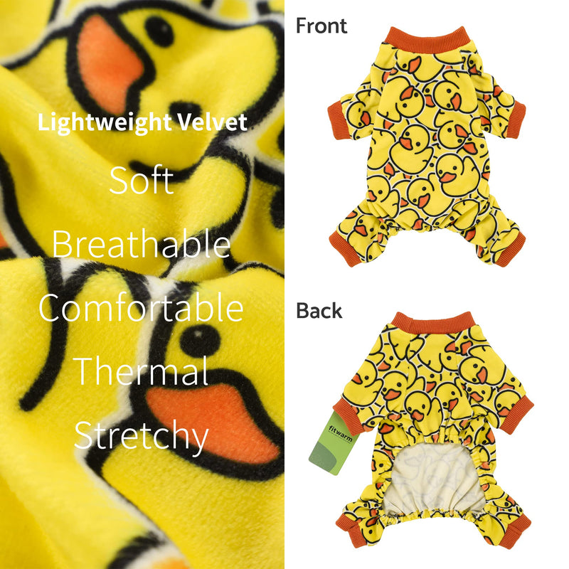 Fitwarm Funny Duck Dog Pajamas, Dog Winter Clothes for Small Dogs Girl, Lightweight Velvet Pet Jumpsuit, Cat Onesie, Yellow, Small