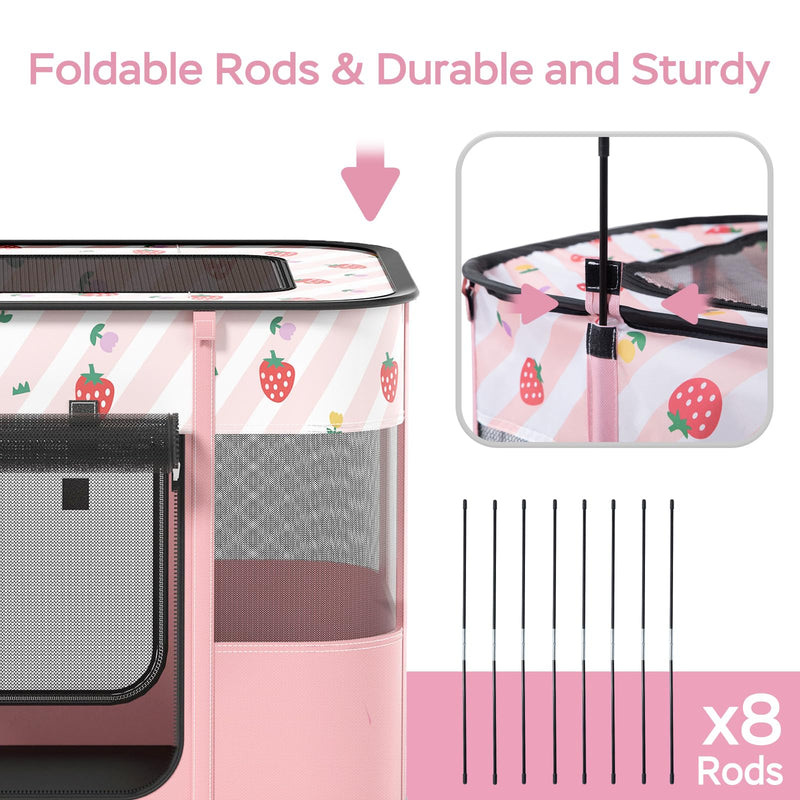 Portable Pet Cat Playpen,Cat Cages Indoor Collapsible Dog Crates Tent Kennel Playpen for Dogs Cat and Rabbit Travel Dog Playpen Indoor & Outdoor (Small?27.6" L x 21.7" W x 17.7" H?, Pink) Small?27.6"L x 21.7"W x 17.7"H?