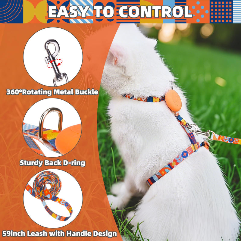 PUPTECK Adjustable Cat Harness and Leash Set Escape Proof Kitten Strap Collar for Walking Travel, Geometry Pattern - PawsPlanet Australia