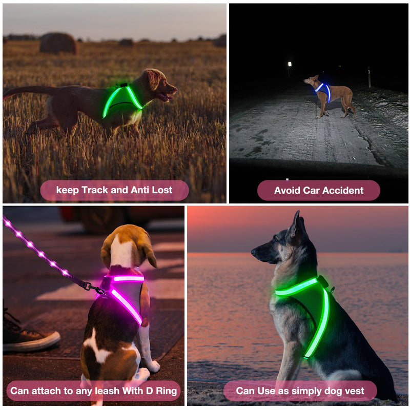 ChalkLit Light Up Dog Harness, No Pull Led Dog Harness Glow-in-The-Dark for Night Walking, USB Rechargeable Lighted Safety Vest for Medium Large Dogs, Adjustable Soft Mesh Fully Illuminated (Pink, M) Pink - PawsPlanet Australia