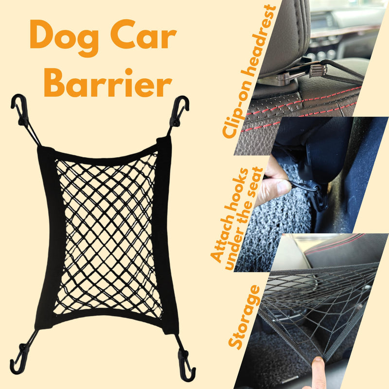 Dog Car Accessories Essentials Kit, with 2 Retractable Harness Adjustable Seat Belt Leash, Portable Collapsible Pet Bowl, Car Net Barrier for Dogs in Vehicle, and 4 Headrest Hooks for Hanger - PawsPlanet Australia