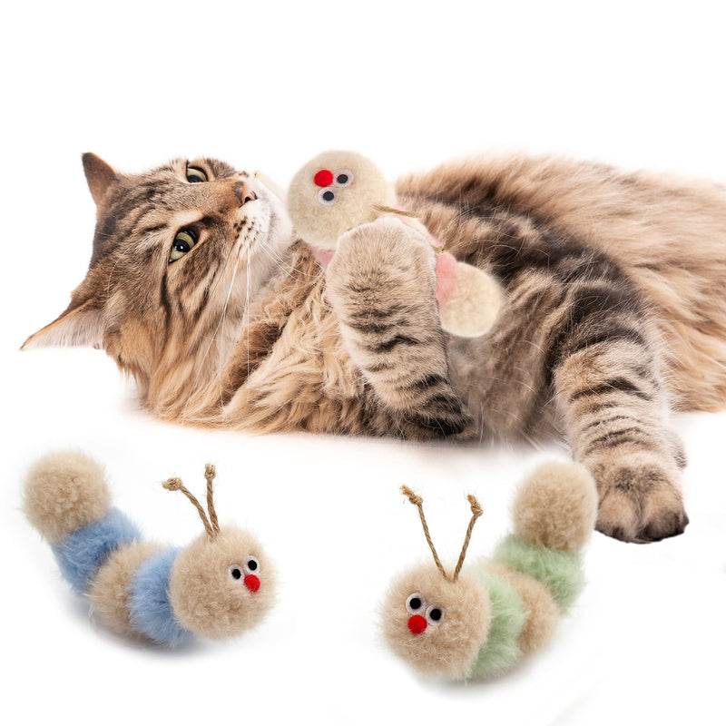 Interactive Natural 3 PK Catnip Toy, with Rattle, Bite Resistant, for All Ages Indoor Cat, Soft Caterpillar Toys, Fluffy Kitten Toy Small/ 3 Pck/ Cat Toy - PawsPlanet Australia