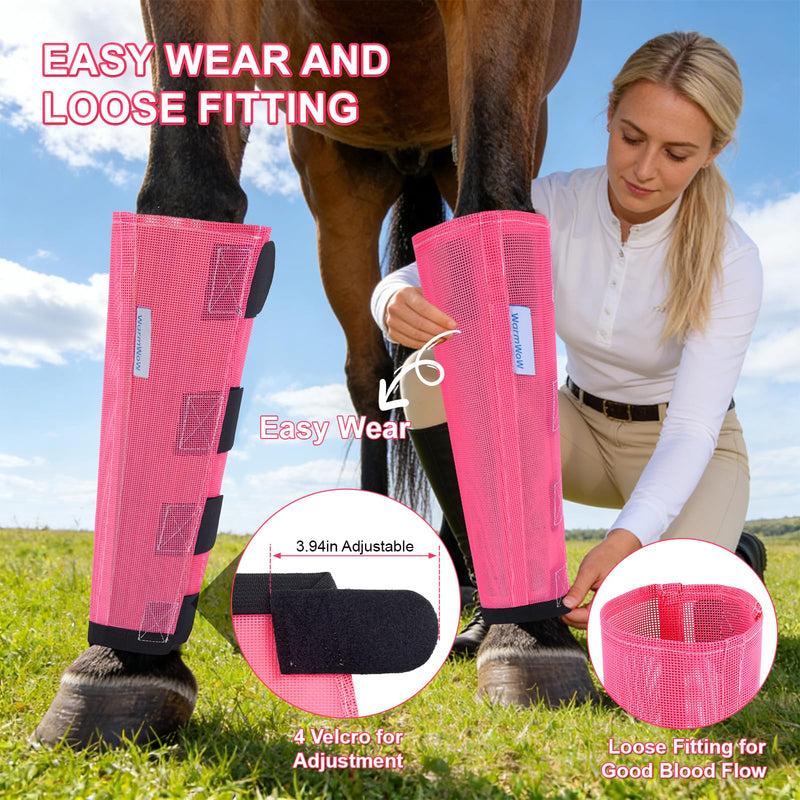 Fly Boots for Horses Set of 4, Loose Fitting Mesh Horse Fly Boots Leggings, Reduce-Stomping Adjustable Equine Leg Wraps & Socks, Stay Up Not Sag, No Rub (Magenta) Magenta