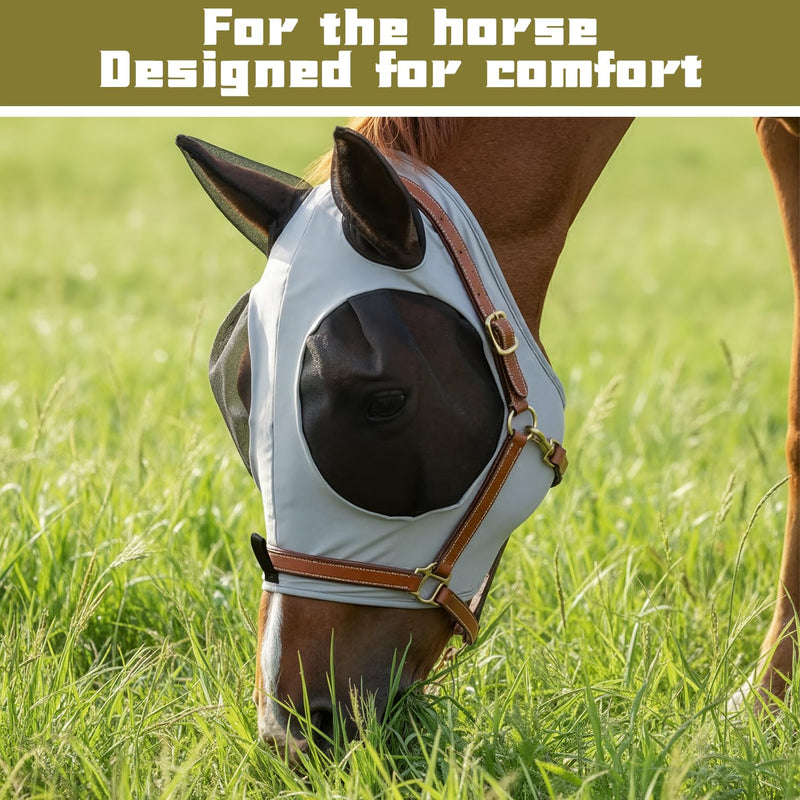 Horse Fly Mask with Ears - Breathable Stretchable for Mosquito Protection, Full Eye Cover, Outdoor Pasture Use