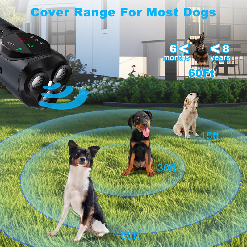 VIVK Dog Bark Deterrent Devices, 3X Sonic Emitters with 60FT Range, HD Display & LED Flashlight, Rechargeable Anti-Barking Device,Alternative to Painful Dog Training Collars
