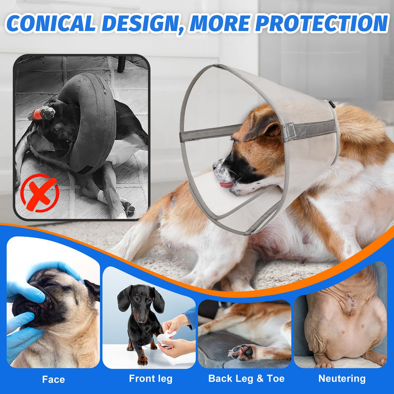 Breathable Mesh Dog Cone Collar for Surgery, Soft Elizabethan Recovery Alternative to Stop Licking,Pet Neck Collar for Large Medium Small Breeds(Grey,5)