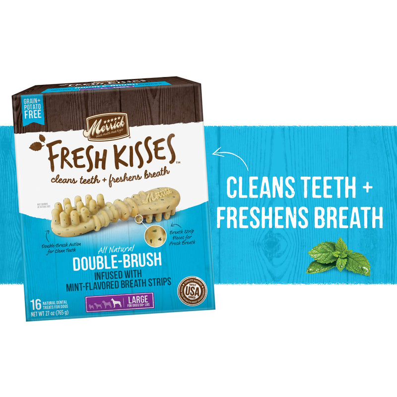 Merrick Fresh Kisses Natural Dental Chews, Toothbrush Shape Treat Infused With Real Mint, For Large Dogs - 16 ct. Box 16 count (Pack of 1)