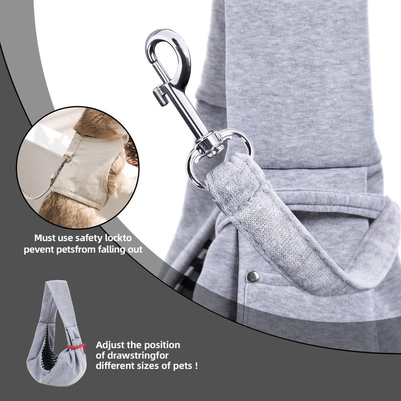 Dog Carrier Sling - Reversible Puppy Carrier Purse with Storage Pocket, Hand-Free Dog Sling Carrier for Carry Small Dogs and Cats, Travel Safety Harness, Dog and Cat Harness (Gray) Gray - PawsPlanet Australia