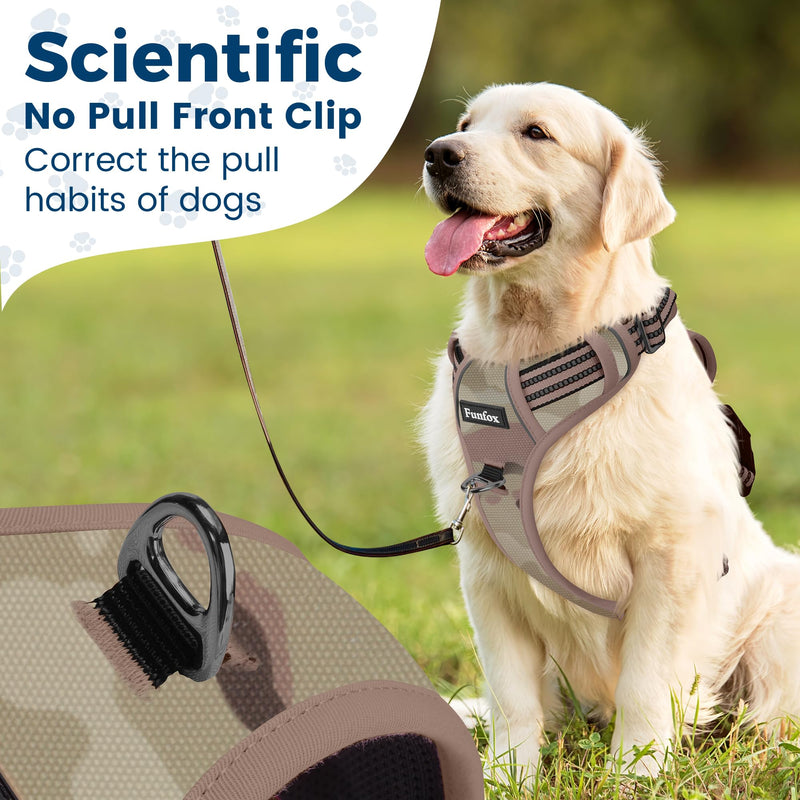 Funfox Dog Harness No Pull, Adjustable Pet Vest Harness, Super Soft Material with Vertical Handle Easy Control, Reflective Night Walking, 2 Leash Clips for Large Dogs, Camo Brown, L - PawsPlanet Australia