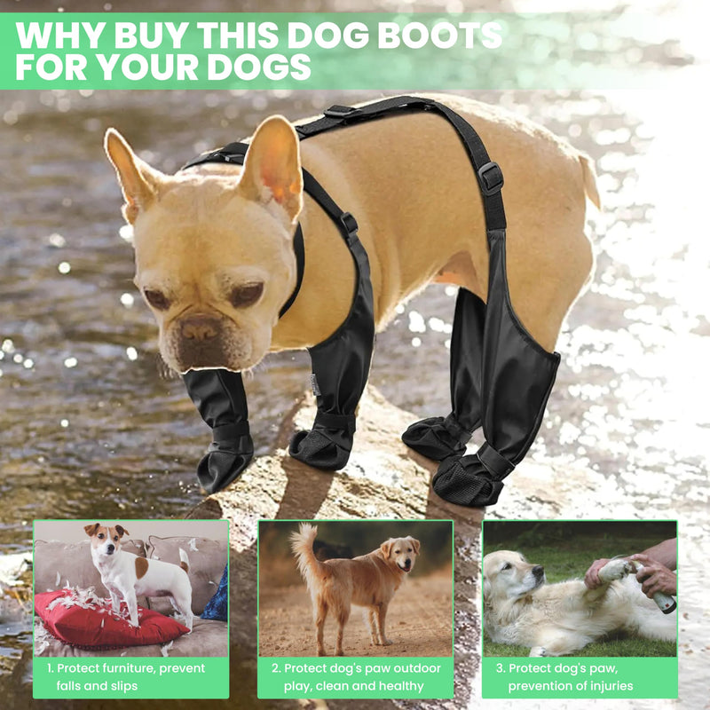 SKINGS Waterproof Dog Boots, Dog Paw Protector for Dogs, Adjustable Pet Shoes for Outdoor Walking Soft Dog Shoes Pets Paws Protector, Black