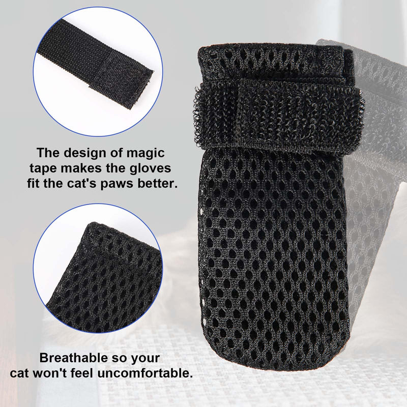 4pcs Anti Scratch Cat Mittens, Adjustable Mesh Cat Foot Covers, Breathable Cats Paw Covers Cat Nail Gloves Cat Paw Protector Cat Booties for Pet Bathing, Cutting Nails, Checking (XL, Black) - PawsPlanet Australia