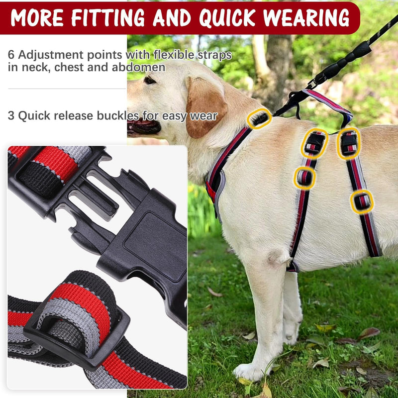 Mihachi Escape Proof Dog Harness - No Pull Dog Harness with Handle, Soft Padded Reflective and Adjustable Full Body Pet Harness Vest for Medium Large Dogs Walking Hiking Training, Red Large - PawsPlanet Australia
