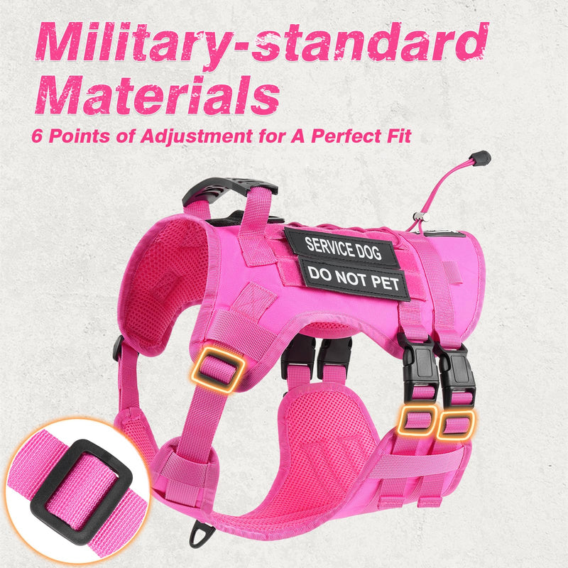 No Pull Tactical Dog Harness for Large Dogs, Escape Proof Molle Dog Vest Harness and Leash Set, Adjustable Military Service Dog Harness with Handle for Medium Large Dogs (Pink, M) Pink - PawsPlanet Australia