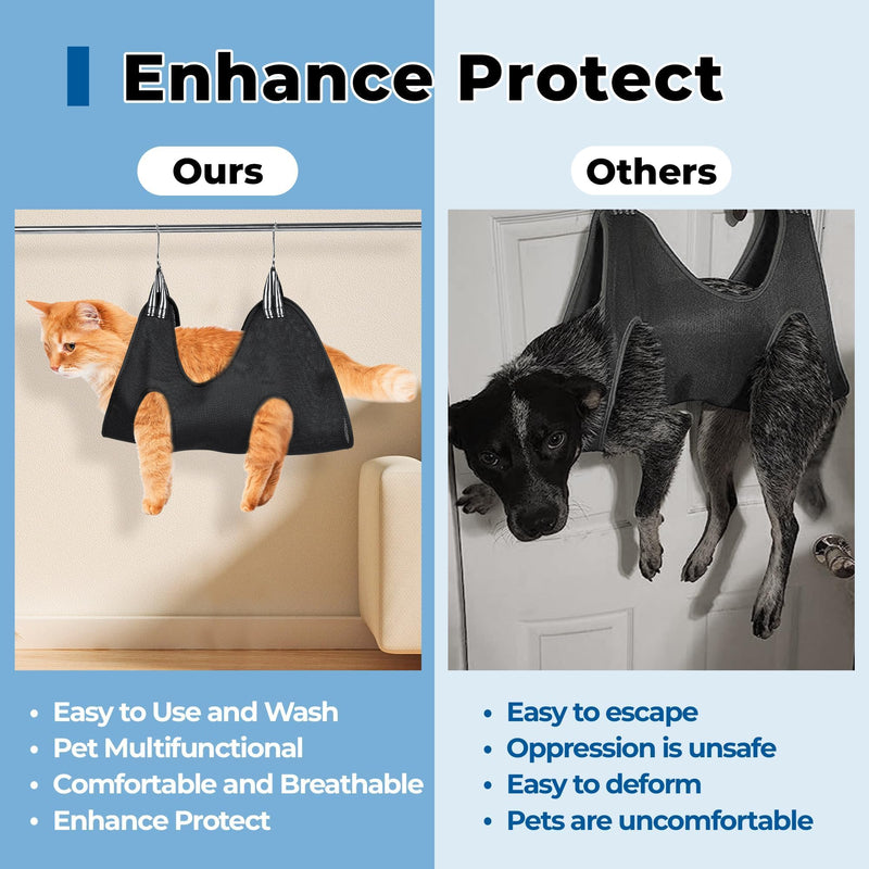Pet Grooming Hammock for Cats & Dogs, Breathable Mesh Dog Hanging Harness for Nail Trimming, Grooming, Bathing Includes S Hooks, Dog Hammock/Grooming Sling (Black,M) - PawsPlanet Australia