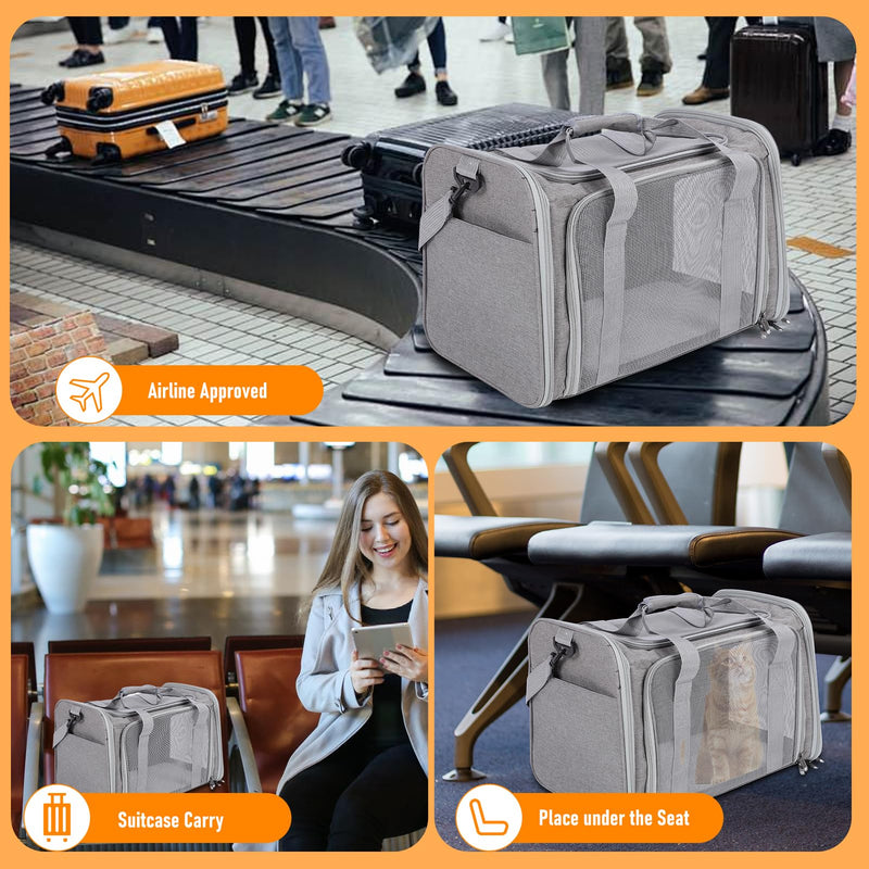 Pet Portable Travel Carrier Bag for Cats Dogs, Mesh Travel Puppy Carrier, Oxford Fabric Large Capacity Breathable Soft-Sided Animals Carrier with Mat Shoulder Strap (Grey) grey - PawsPlanet Australia