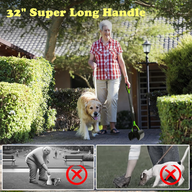 32" Pooper Scooper for Large Dogs Long Handle Dog Poop Scooper for Yard Gravel Dirt Grass No Bending Foldable Dogs Poop Picker Upper 1-Pack - PawsPlanet Australia