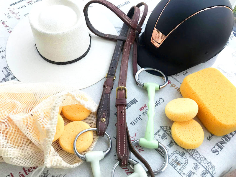 Premium Synthetic Horse Tack Sponges: 12pc Value Pack (10 Round 2.8" x1", 2 Large 6"x4"x2") with Cotton Bag, for Saddles, Bridles, Boots and Leather Care by Equus Constantia - PawsPlanet Australia