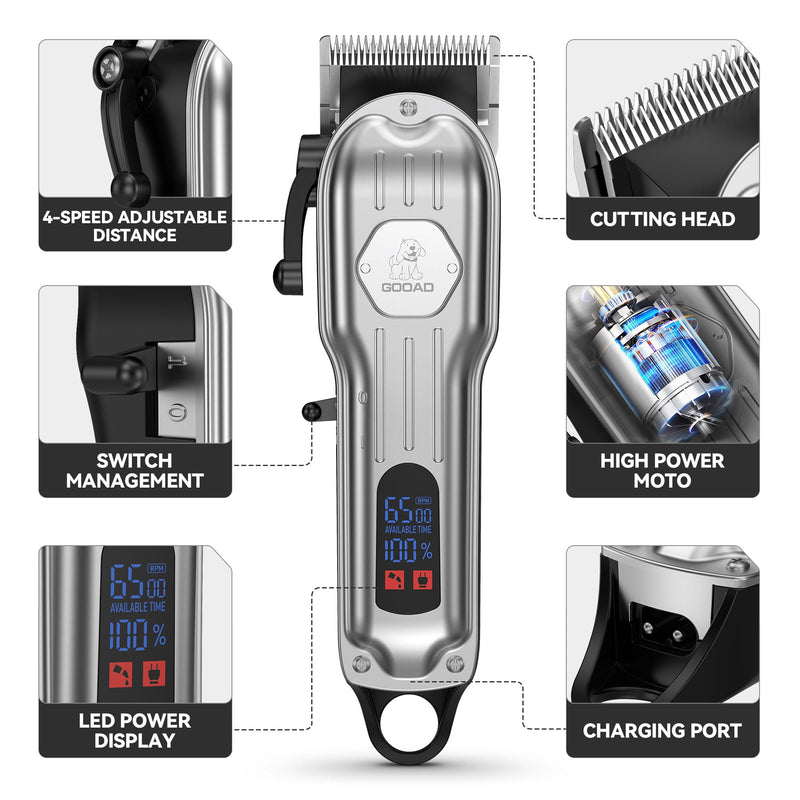 Dog Grooming Kit for Heavy Thick Hair&Coats,Low Noise Dog Hair Trimmer,Rechargeable Cordless Pet Shaver with Stainless Steel Blade, Dog Clippers for Grooming for Small Large Dogs Pets (Sliver) Silver