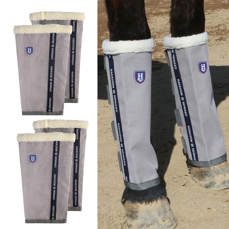 Harrison Howard Loose-Fitting Horse Fly Boots UV-Protective, Breathable, Tear-Resistant Fine Mesh Leggins Stay-on Comfortable Fly Boots with Ultra-Soft Wool Trim (Set of 4) Original Grey Cob (Medium) Cob (Medium)