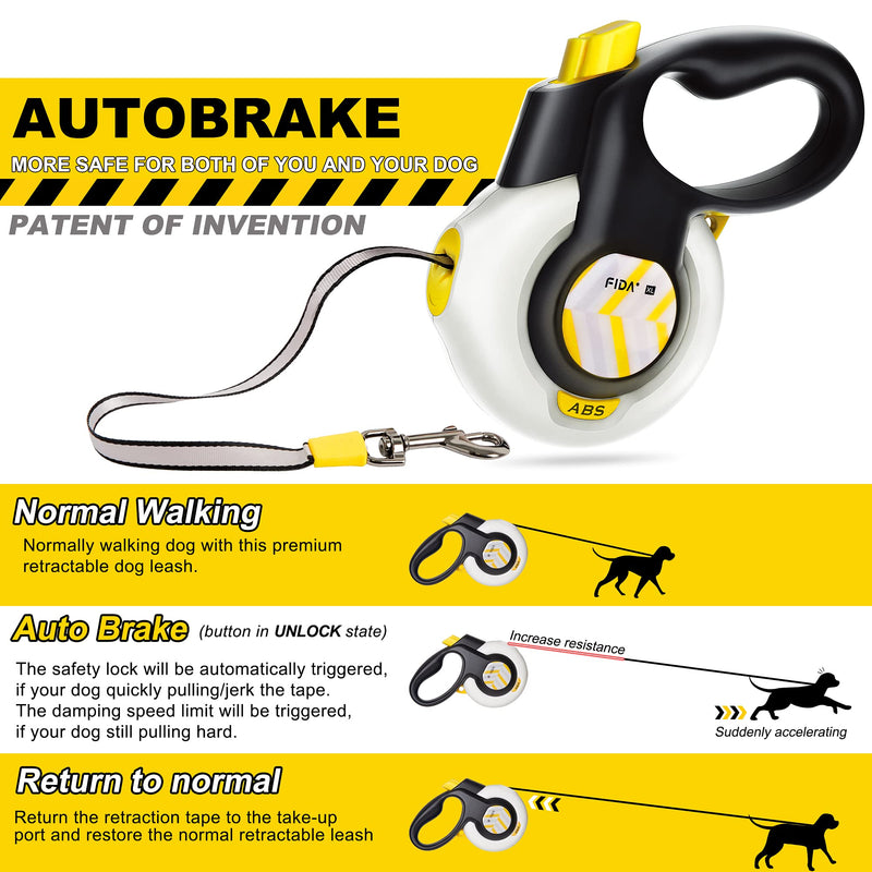FIDA AutoBrake Retractable Dog Leash. Advanced Patented Design for Dog Pulling, 16 ft Heavy Duty No Pull Pet Walking Leash for Medium Breeds. Tangle Free, Soft Grip, Medium Size. Medium, 16ft