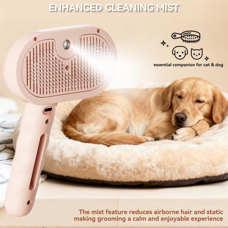 Dog Steam Brush 3-in-1 Spray Bath Brush for Dog and Cat, Pet Hair Removal Comb for Long & Short Haired Pets, Self Cleaning Grooming Brush Can Help to Comb a Pet's Fur and Remove Fleas Pink Pets Brush & 1 Shampoo - PawsPlanet Australia