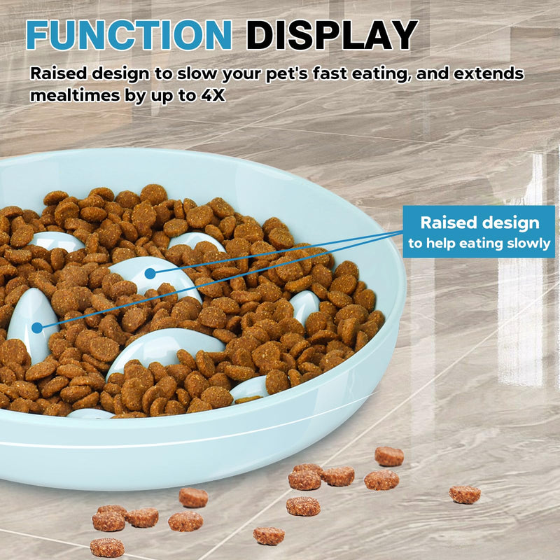 2PCS Cat Slow Feeder Bowl, Cat Food Bowl with Fish Pool Design, Healthy Eating Diet Pet Bowl, Interactive Puzzle Feeder Dish for Cats, Non-Slip Anti Gulping Cat Bowl for Dry and Wet Food White+Green - PawsPlanet Australia